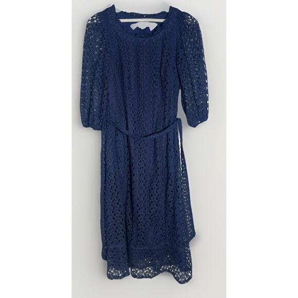 Rabbit Rabbit Rabbit Designs Womens Dress Size 6 Navy Blue Lace 3/4 Bell Sleeve - Picture 1 of 6